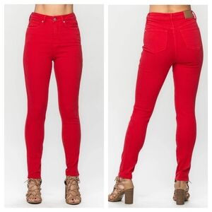 JUDY BLUE High Waist Tummy Control Top Skinny Jeans Red JB88790 Size 16